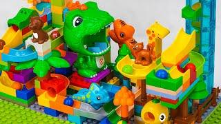 Satisfying Building Blocks Marble Run ASMR | Trex Dinosaur Block Coaster