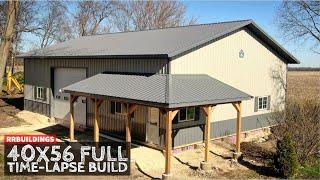 40x56 Large Garage Full Time-Lapse with Wrap around Porch