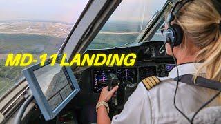 Female Pilot Landing MD 11 Cockpit View Lufthansa