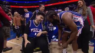 James Harden shares a moment with a fan  Postgame Interview