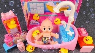 22 Minutes Satisfying with Unboxing Cute Pink Baby Bathtub Playset, Real Working Water | ASMR