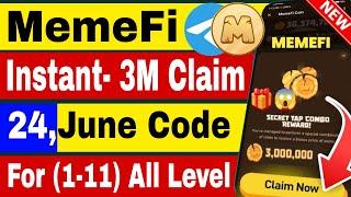 Live 3,000,000 Coins Code, Memefi Secret tap combo Reward, 24June Code MemeFi withdrawa