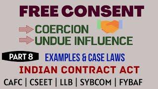 Free Consent | Coercion | Undue Influence | Free Consent | Indian Contract Act | In Hindi | Examples