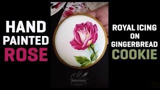 Hand painted rose - Royal icing on gingerbread cookie by Mezesmanna