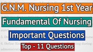 GNM Nursing 1st Year Fundamental Of Nursing Important Question 2023 // Fundamental Of Nursing Paper