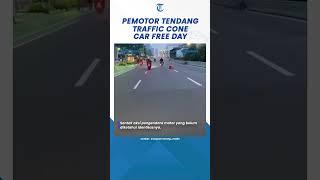 Detik-detik Pemotor Tendang Traffic Cone untuk Persiapan Car Free Day