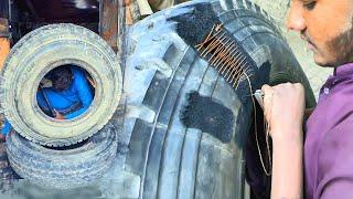 Amazing skill of Repairing a Hard Impact Sidewall Truck Tire