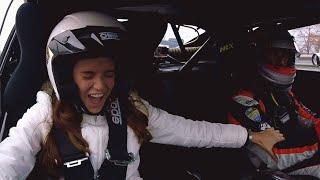 First time on racecar reaction - Edo Varini drives a scared girl on track in Ginetta G50