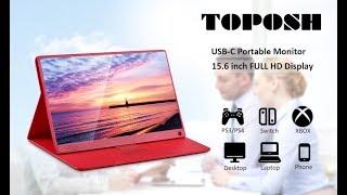 TOPOSH Portable Monitor 15.6 inch USB Type-C Portable Computer Display Full HD 1080P IPS