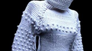 Вязаный белый свитер крючком