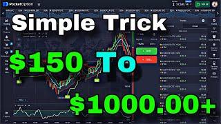 Pocket option 1 Minute New Strategy | 100 Win | 100 To 1000 | online earnings | binary option trick