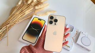 iPHONE 14 PRO GOLD 512 GB UNBOXING  | MagSafe charger + Camera test, Aesthetic ASMR unboxing 