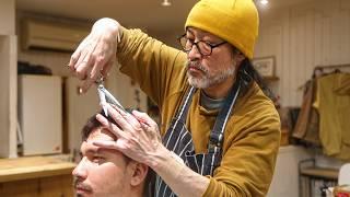 (ASMR) Japanischer Old-School-Friseur mit Scherenhaarschnitt und Einzelrasur | Haarhandwerk Goro