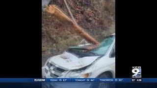 Vida resident recovering after his car was struck by falling tree