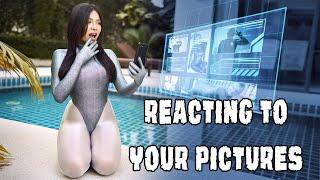 Momoe in Leotard and Pantyhose reacts to your Pictures in Shiny Spandex