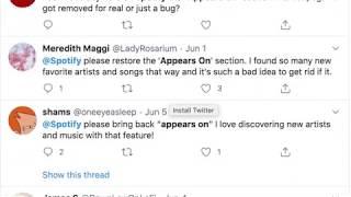 What happened to the Spotify "Appears On" section on artist profiles?