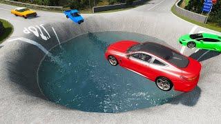 МУЛЬТИКИ ПРО МАШИНКИ АВАРИИ  Cars vs giant pit suspension dridge massive potholes bollards машины