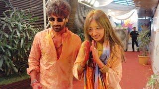 EXIT Karan Veer Mehra and Chum Darang Lovely Moments at Ankita Vicky Holi Party | @bollywoodbandook