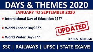 Important Days and Themes 2020 | January to September 2020 | Important for all exams.