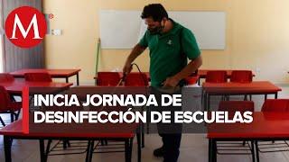 Desinfectan escuelas en Campeche por regreso a clases presenciales pese a covid-19