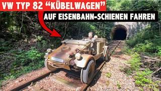 Wehrmacht Kübelwagen auf der Eisenbahnstrecke mit Auto über Schienen Typ 82 KlappspatenTV