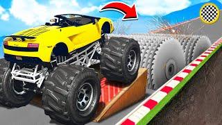 CAN A GIANT LAMBO DRIVE THROUGH SAW BLADES IN GTA 5? EXPERIMENT IN GTA 5!