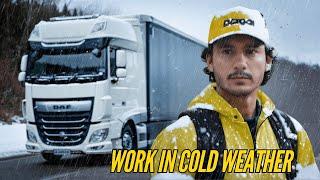 TRUCK DRIVER STARTING WORK IN COLD WEATHER! with a White DAF Truck (ASMR)