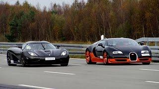 [4k] 50-350+ km/h RACE Bugatti Veyron Vitesse vs Koenigsegg Agera R Highspeed Oval