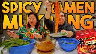 THE BEST Spicy Ramen (Shin Ramyun Stir Fry) Mukbang with Bestie 먹방 Eating Show! + Cucumber (SO GOOD)