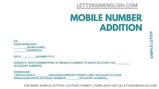 Letter to Bank Manager for Mobile Number Registration  - Request Letter for Mobile Number Addition
