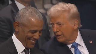 Donald Trump Makes Barack Obama Giggle at Jimmy Carter's Funeral