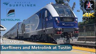 [4K] HIGH SPEED Surfliners and Metrolink Trains at Tustin | Amtrak | LA