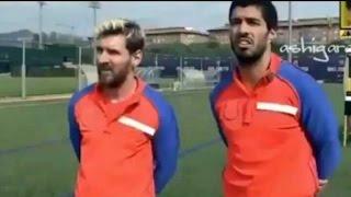 El nuevo desafio de la TV Japonesa a Messi y Suarez - Lanzarse el balon desde 50 metros sin caer