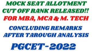 |Cut Off Rank of Mock Seat Allotment Results of PGCET-2022 Released by KEA!!| Concluding Remarks?||