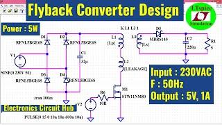flyback converter design and simulation in ltspice | 5V, 1A (5W)