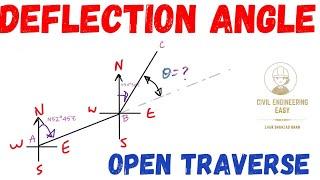Calculation of Deflection angle | Open Traverse | Traverse by Deflection angle method |