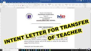 SAMPLE INTENT LETTER FOR TRANSFER OF TEACHER (DIVISION TO OTHER DIVISION) VLOG 4