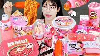 ASMR MUKBANG| Pink Convenience store(Honey Jelly, Peach Kyoho Jelly, Strawberry Cake, Tteokbokki)