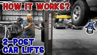 How it works?!? The CAR WIZARD shows how to operate a two-post car lift.