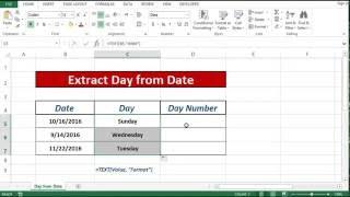 Formula to Extract Day Name from date in excel 2013|2016 - YouTube