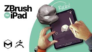 ZBrush for iPad 2024 — how-to sculpt rocks — using the knife, TrimDynamic, and noise brushes.