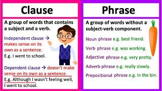 CLAUSE vs PHRASE  | What's the difference? | Learn with examples & quiz!