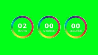 2 Hours Countdown Timer Multicolor Spectrum rainbow color on Green Screen