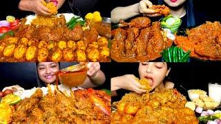 ASMR EATING SPICY CHICKEN CURRY, EGG CURRY, MUTTON CHAAP | BEST INDIAN FOOD MUKBANG |Foodie India|