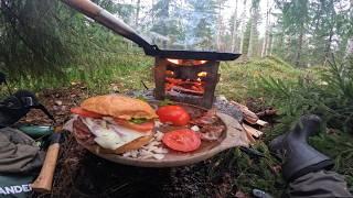 Camping in the rain under a tree ️ Overnight in the Rainy Forest. Making a delicious hamburgers