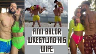 Finn Balor wrestling his wife on a beach | Cute couple moment