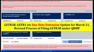 GSTR1, GSTR3B Due dates extension update for March 21 || Revised Process of Filing GSTR3B under QRMP