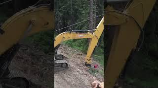 Tethered logging operation.  This is how you keep a fellerbuncher on the mountainside. ￼