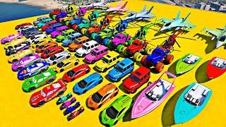 GTA V SPIDER-MAN, Stunt Car Racing Challenge By Heroes and Friends With Amazing Car Planes and Boats