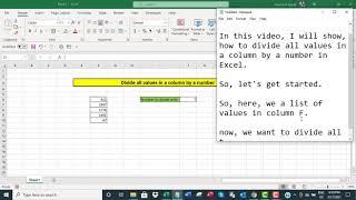 Excel: divide all values in a column by a number